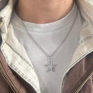 Y2K Vintage Silver Double Star Necklace 19 inches